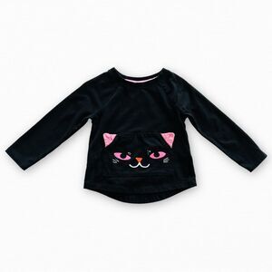 Cat & Jack Toddler Girl Long Sleeves Halloween Black Cat Tee